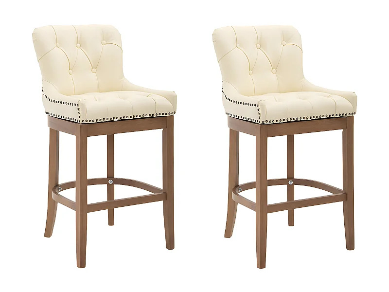 Lot de 2 Tabourets de bar - Véritable cuir & Bois - Crème - Lakewood