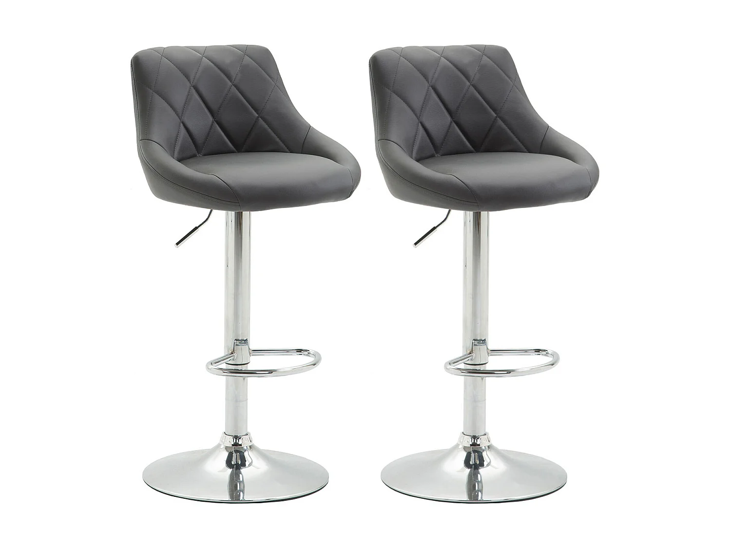 Lot de 2 Tabourets de bar - Similicuir & Métal chromé - Gris - Lazio