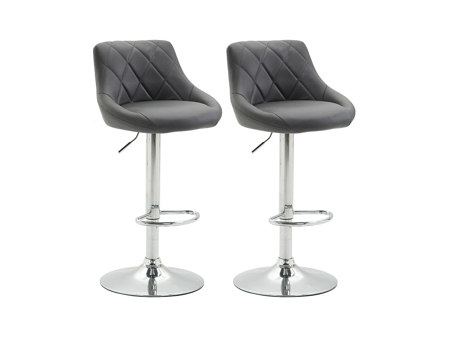 Lot de 2 Tabourets de bar - Similicuir & Métal chromé - Gris - Lazio