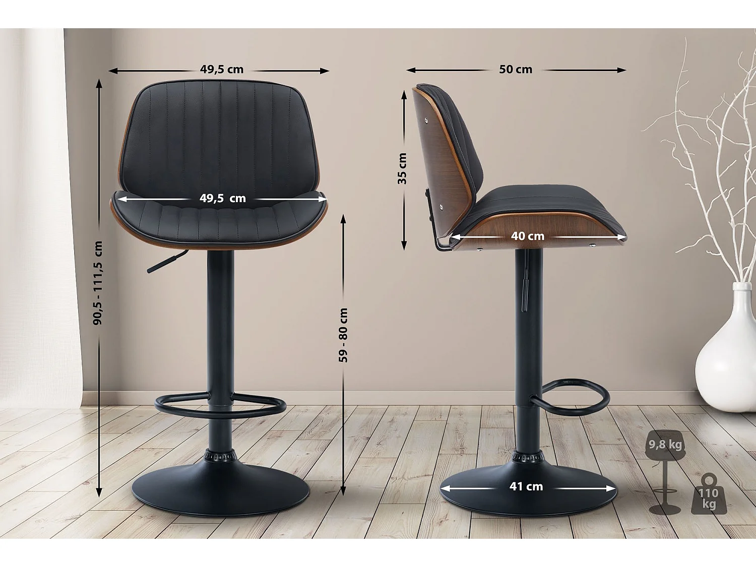 Barkruk - Kunstleer (PVC) & wit - walnoot/zwart - Nova