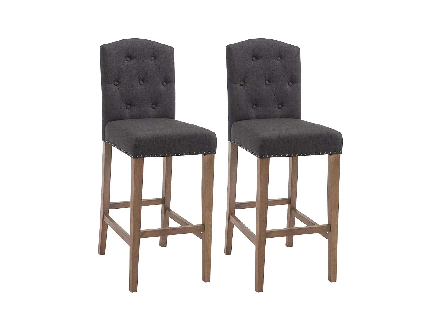 Lot de 2 Tabourets de bar - Tissu & Bois - Gris foncé - Louise
