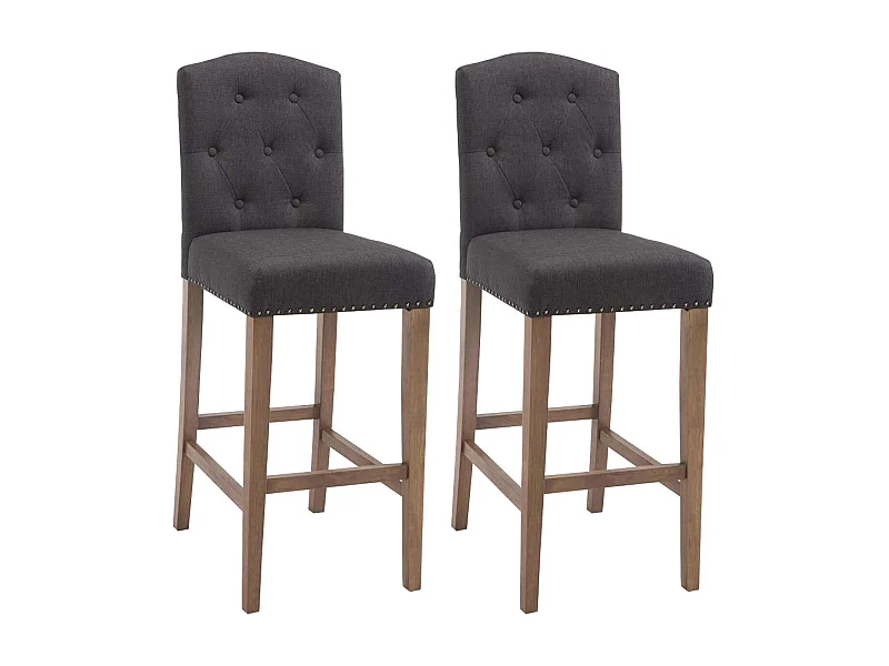Lot de 2 Tabourets de bar - Tissu & Bois - Gris foncé - Louise