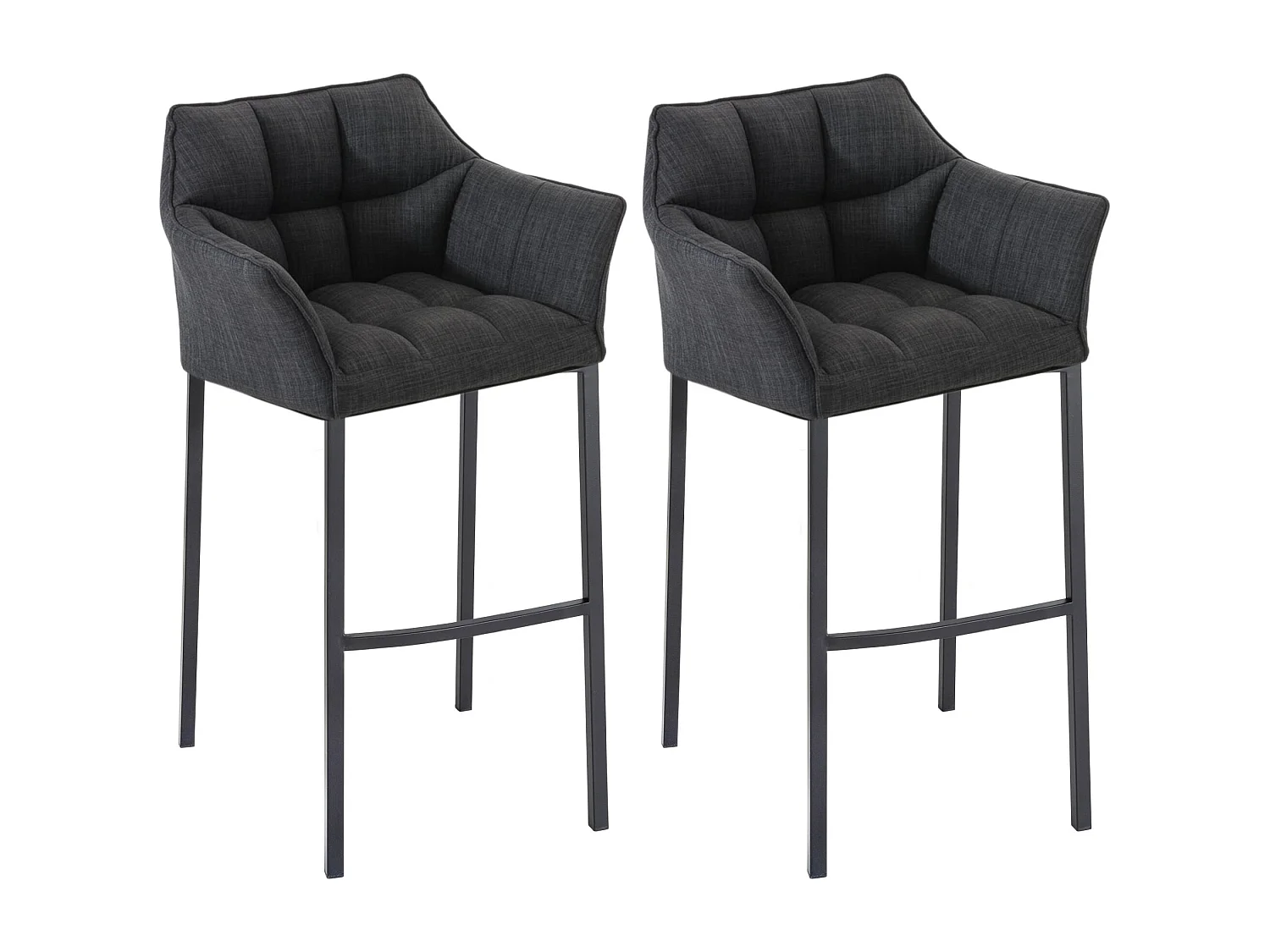 Lot de 2  Tabouret de bar - Tissu & Noir - Gris foncé - Damaso