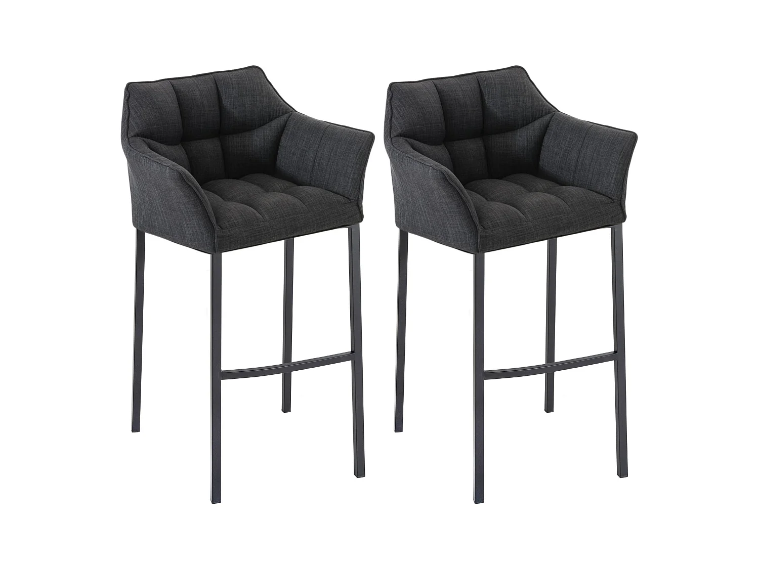 Lot de 2  Tabouret de bar - Tissu & Noir - Gris foncé - Damaso
