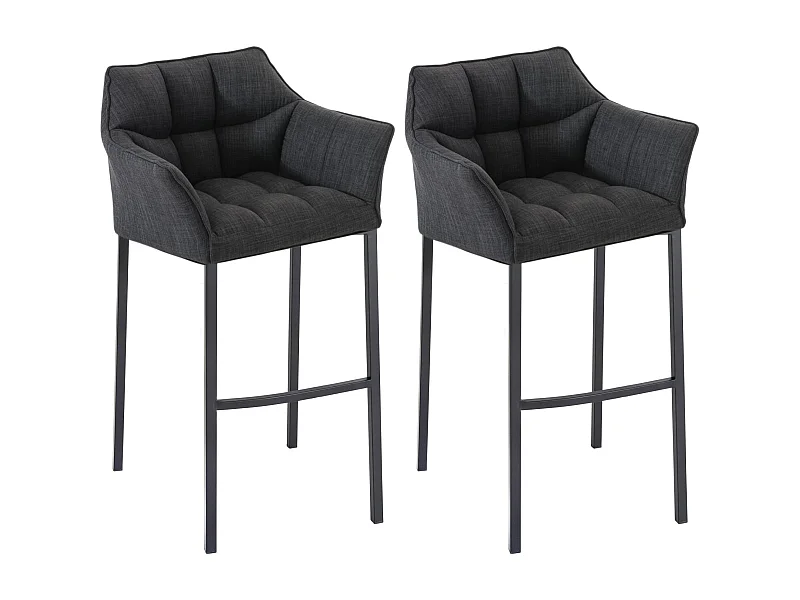 Lot de 2  Tabouret de bar - Tissu & Noir - Gris foncé - Damaso