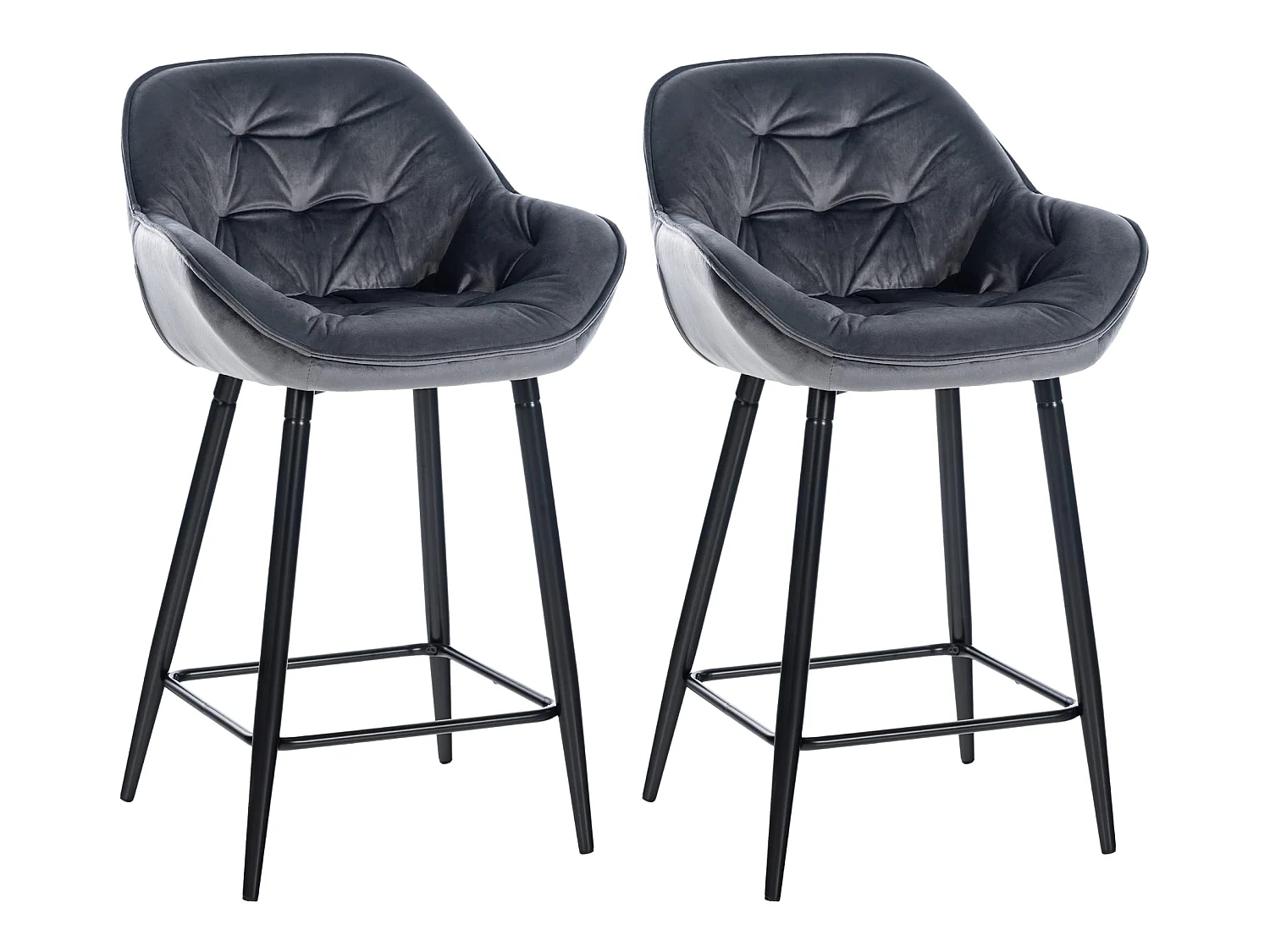 Lot de 2  Tabouret de bar - Velours & Métal noir mat - Gris foncé - Gibson