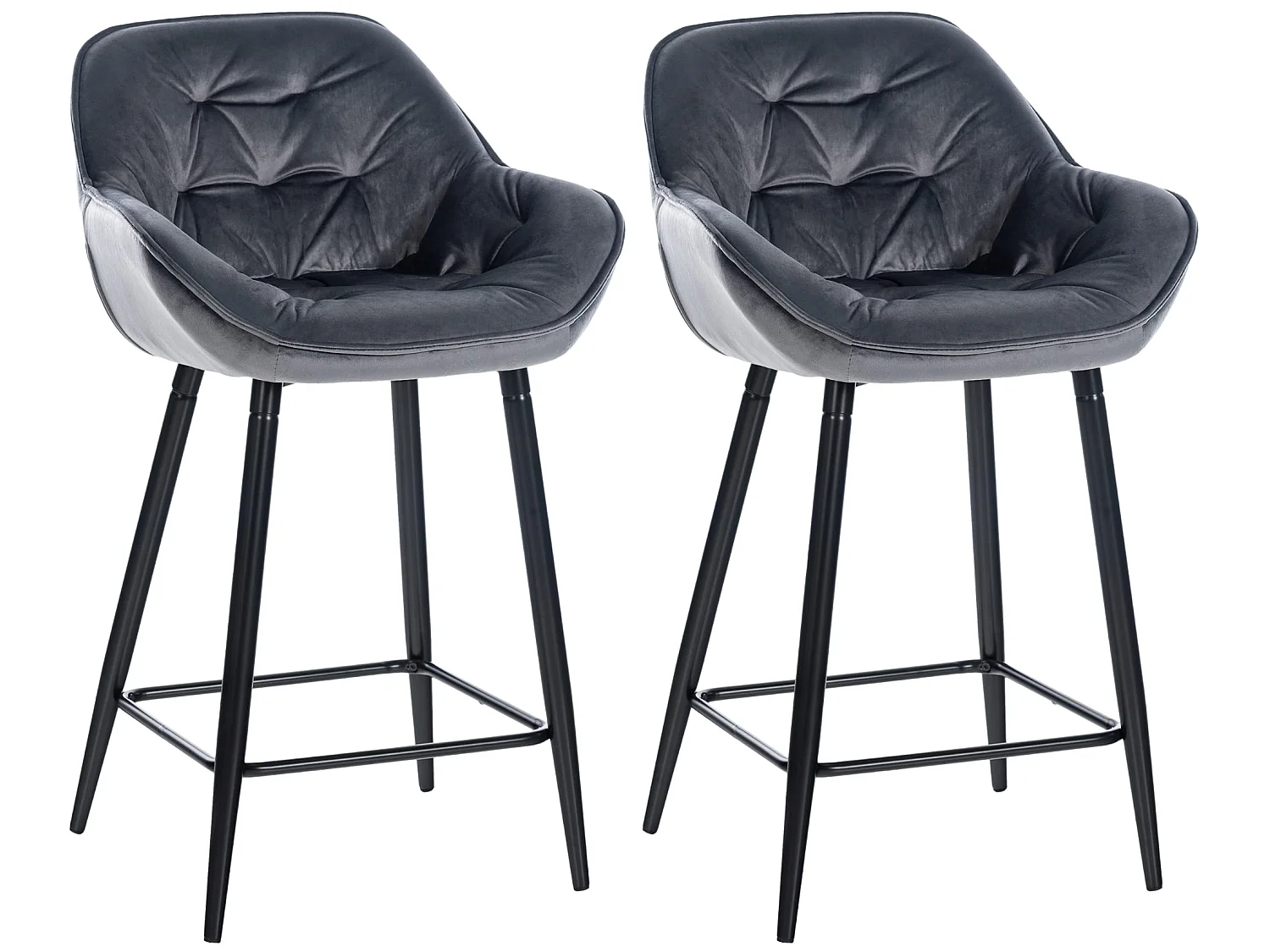 Lot de 2  Tabouret de bar - Velours & Métal noir mat - Gris foncé - Gibson