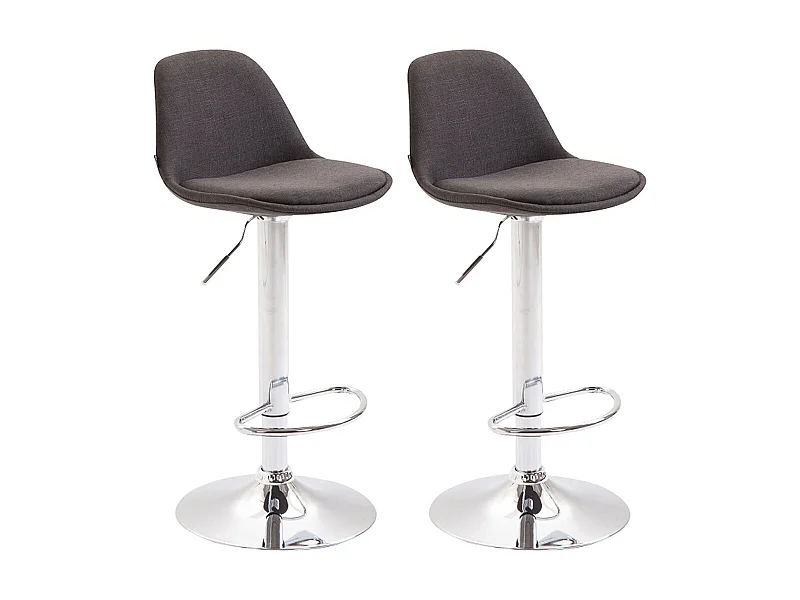 Lot de 2 Tabourets de bar - Tissu & Métal chromé - Gris foncé - Kiel