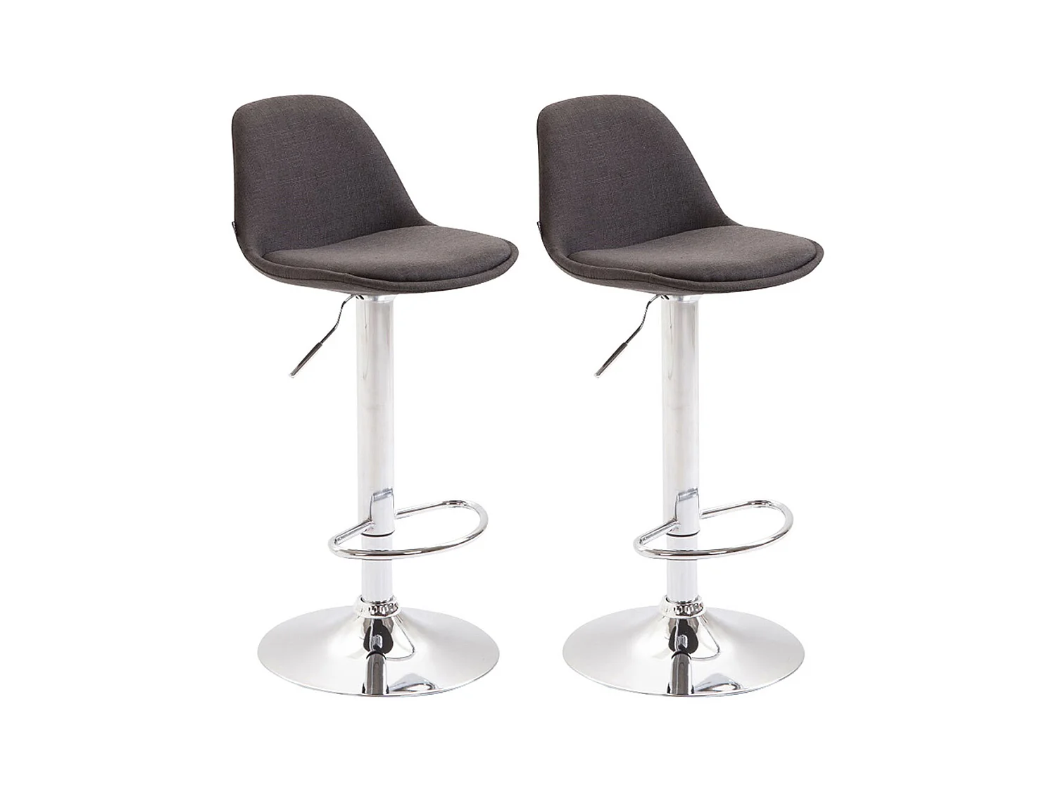 Lot de 2 Tabourets de bar - Tissu & Métal chromé - Gris foncé - Kiel