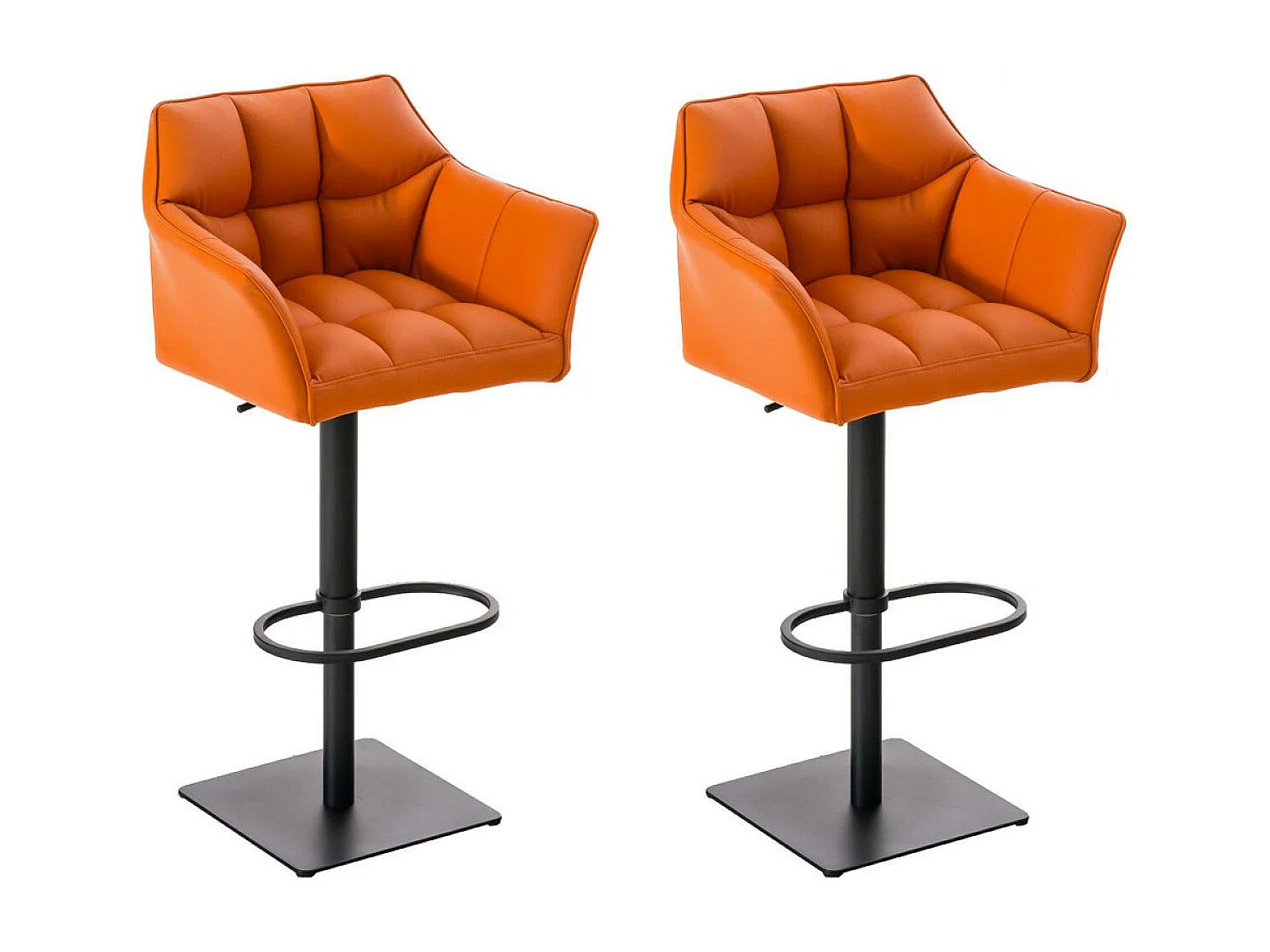Lot de 2  Tabouret de bar - Similicuir & Noir - Orange - Damaso