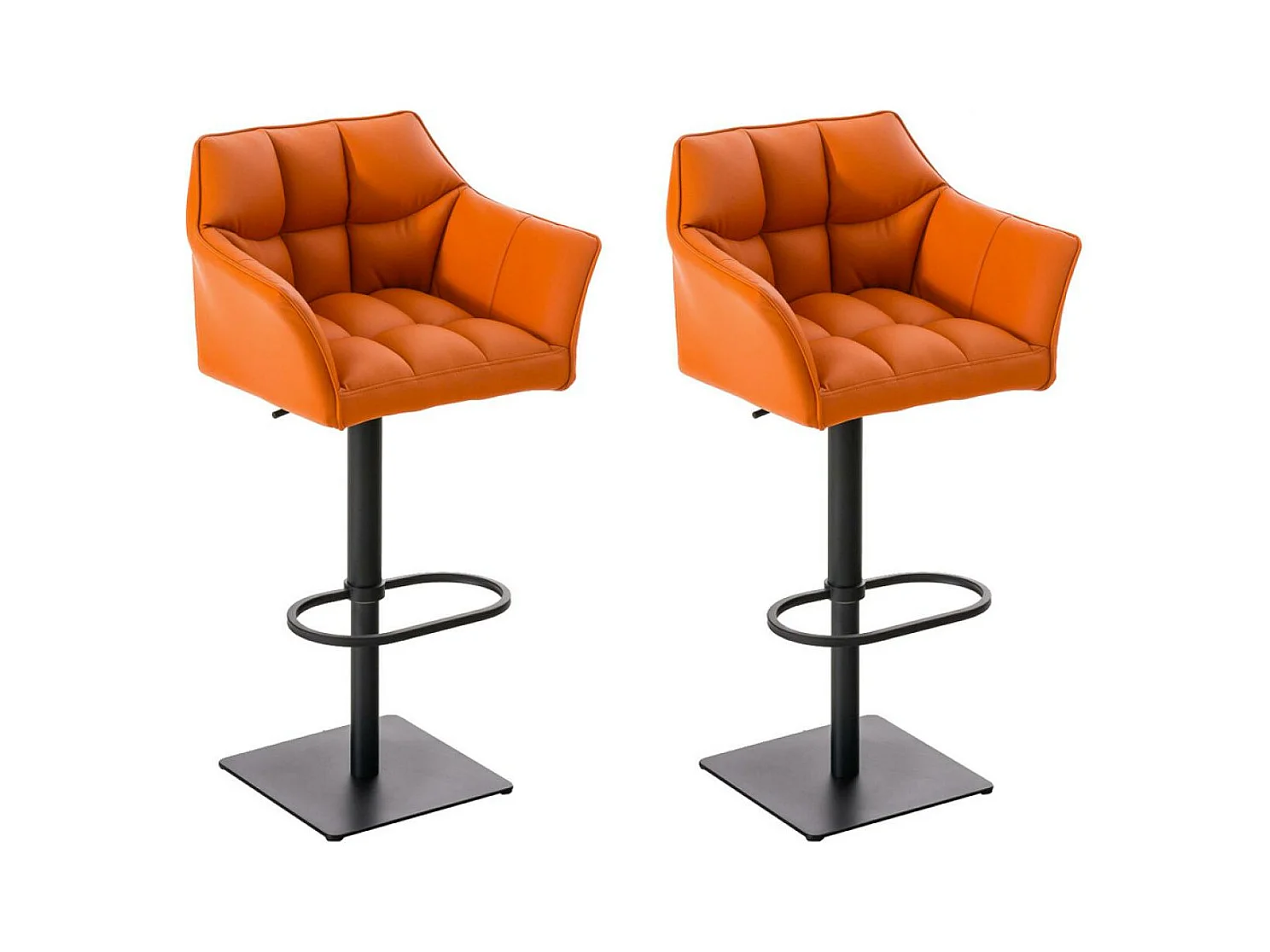 Lot de 2  Tabouret de bar - Similicuir & Noir - Orange - Damaso