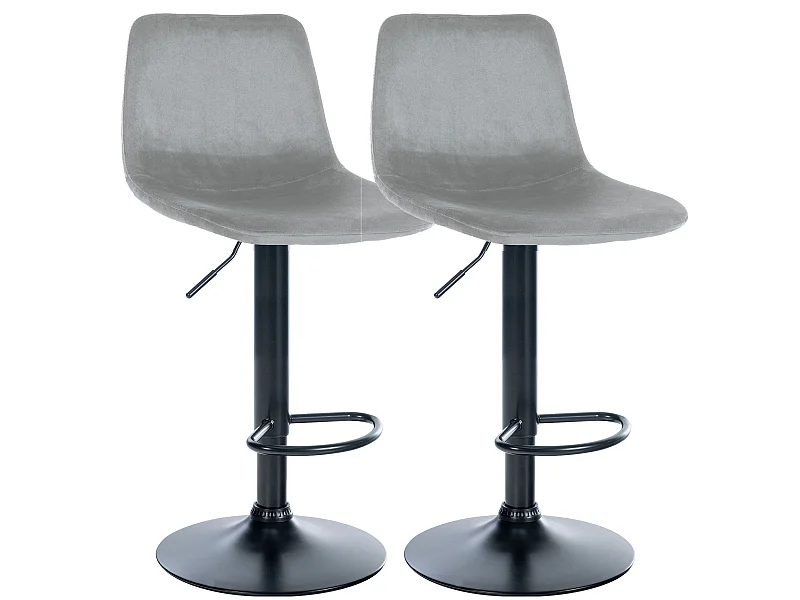 Lot de 2 Tabourets de bar - Velours & Métal - Gris - Divo