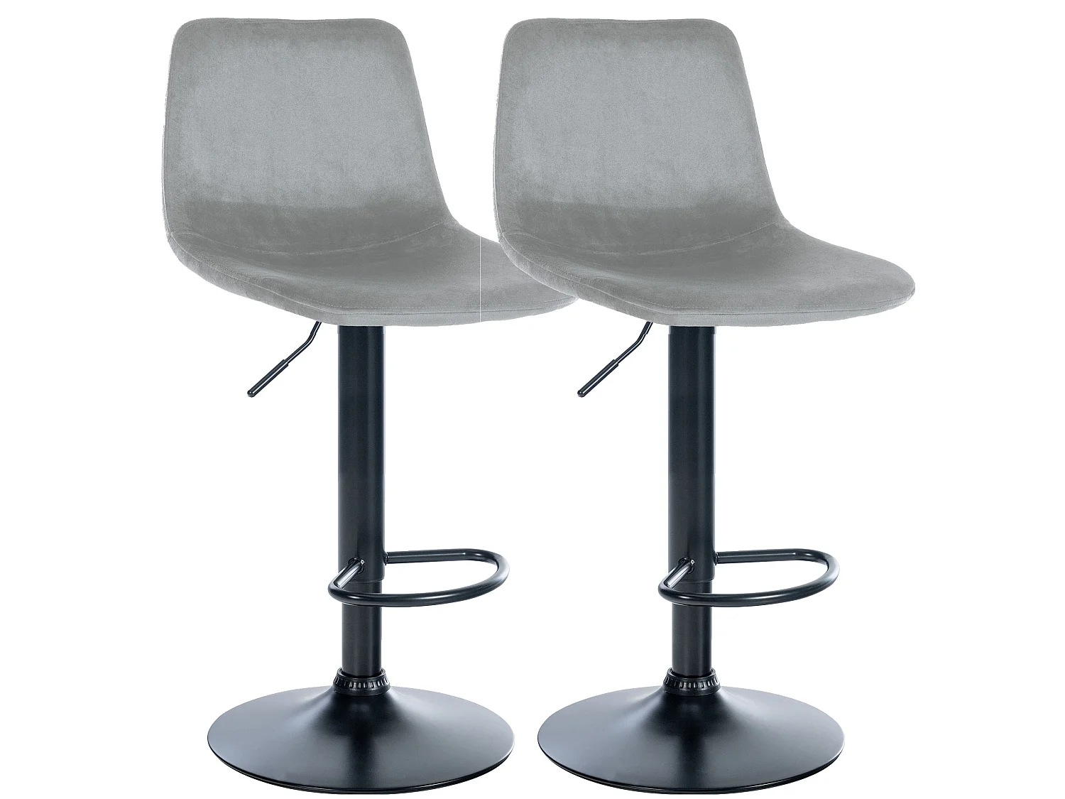 Lot de 2 Tabourets de bar - Velours & Métal - Gris - Divo