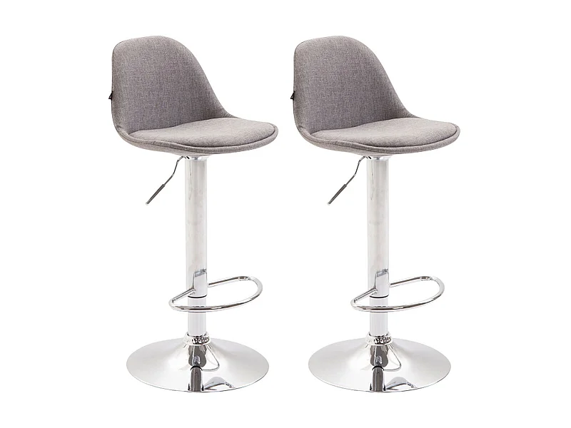 Lot de 2 Tabourets de bar - Tissu & Métal chromé - Gris - Kiel