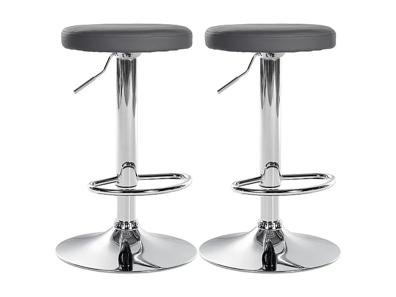 Lot de 2 Tabourets de bar - Similicuir & Métal - Gris - Ponte