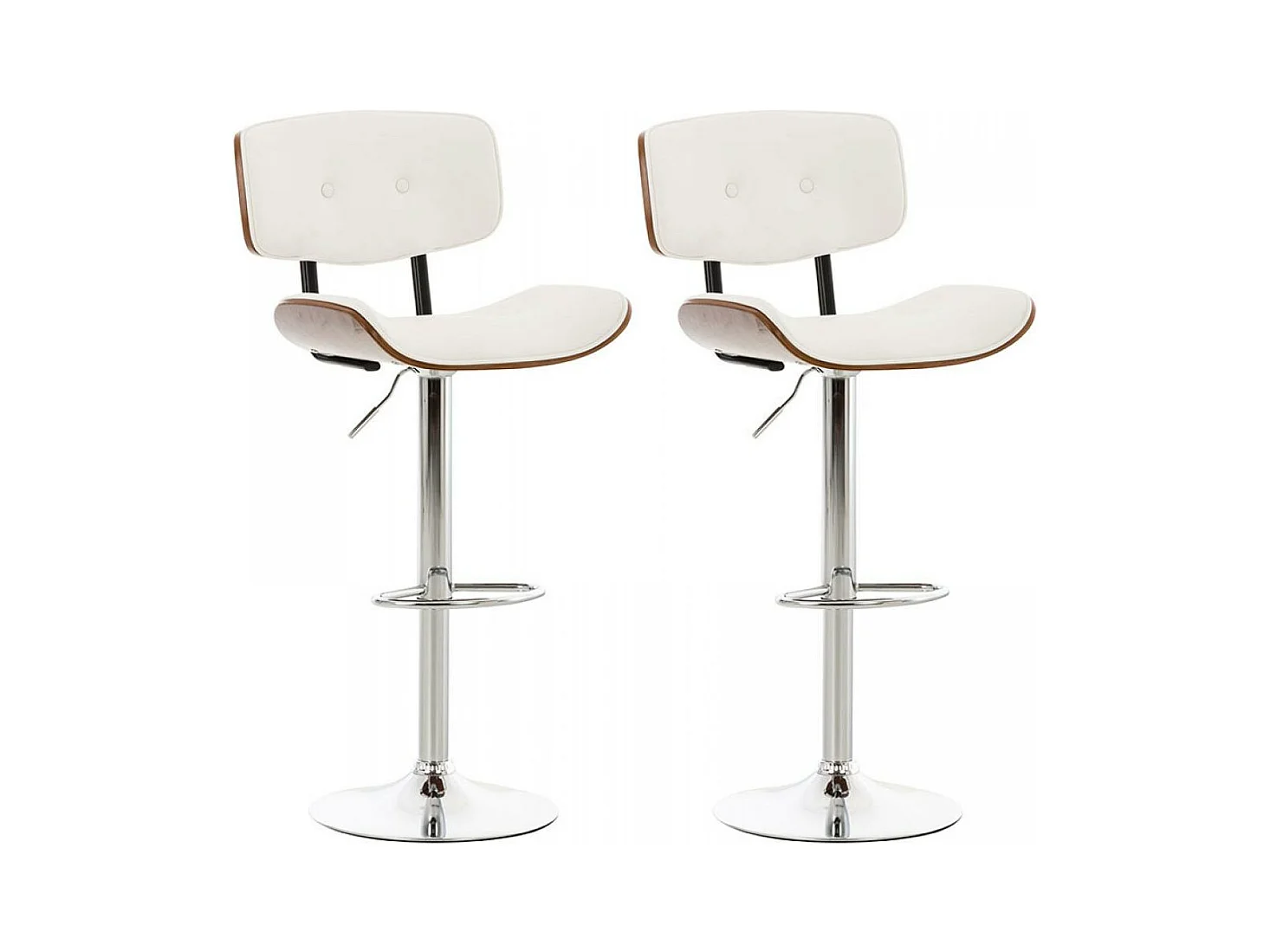 Lot de 2  Tabouret de bar - Similicuir & Antique clair - Noyer / Blanc - Sarnia