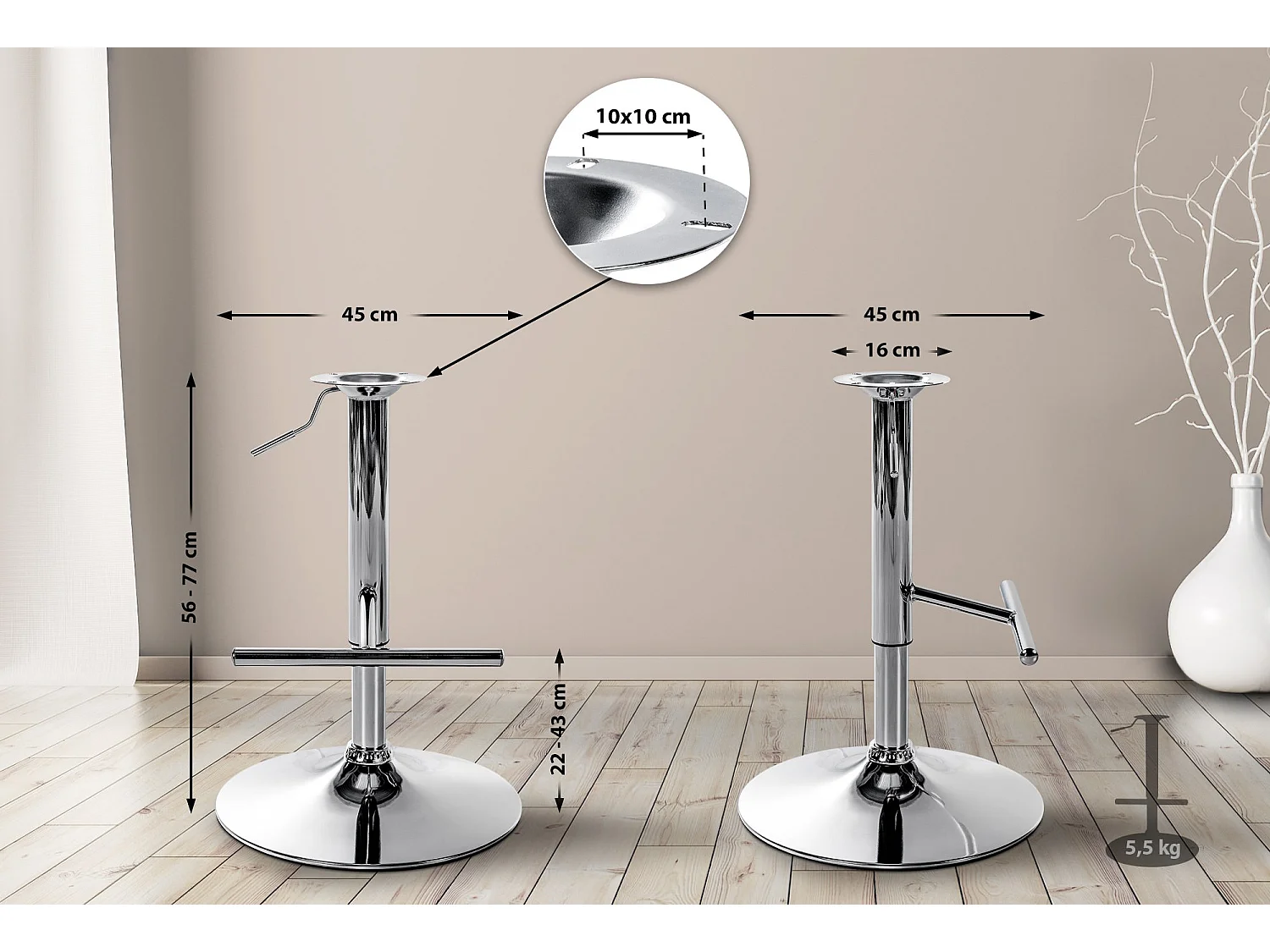 Tabourets de bar - Métal & Métal - Chrome - Ersatz T Gestell für Barhocker