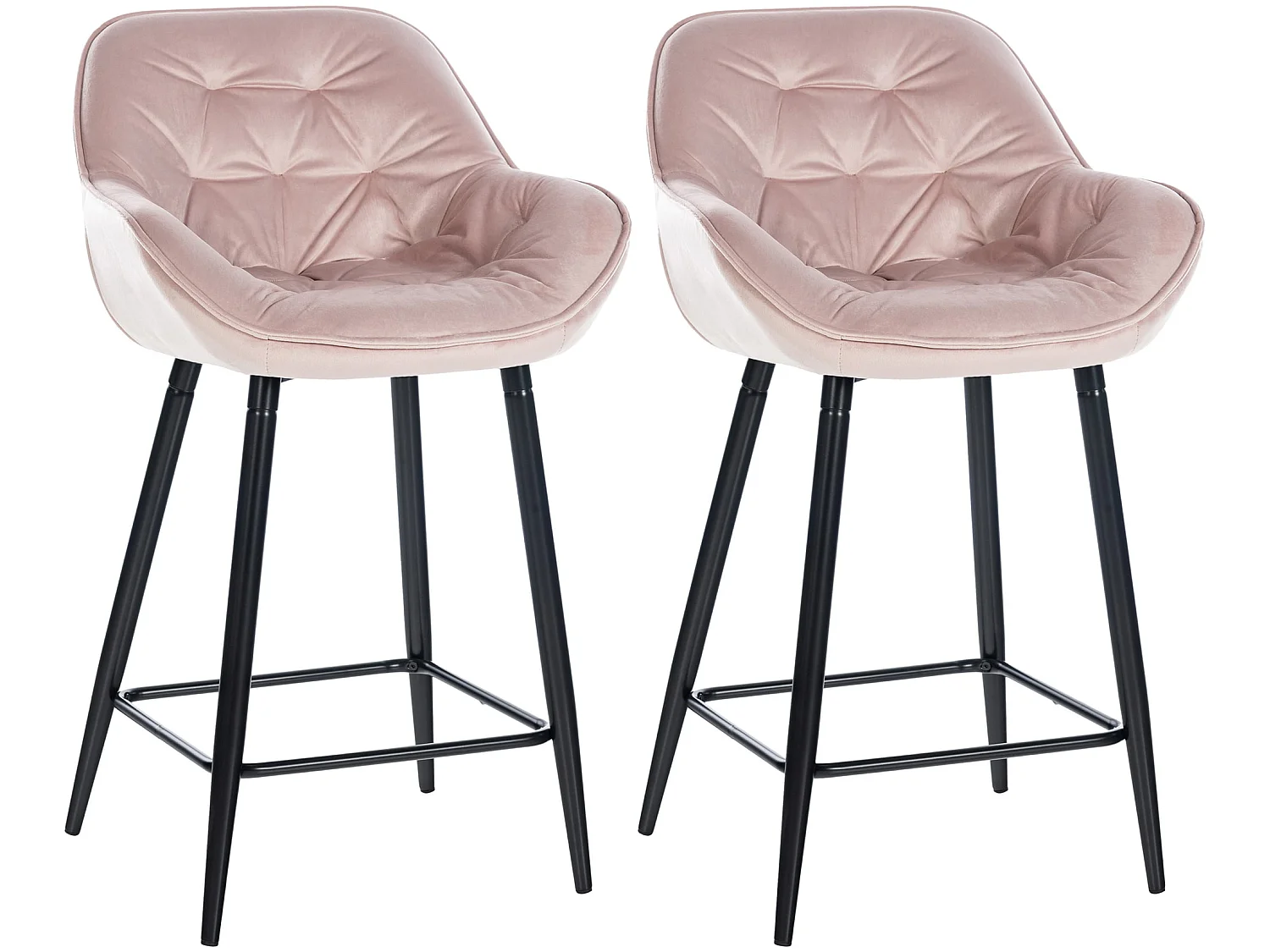 Lot de 2 Tabourets de bar - Velours & Métal noir mat - Rose - Gibson 76