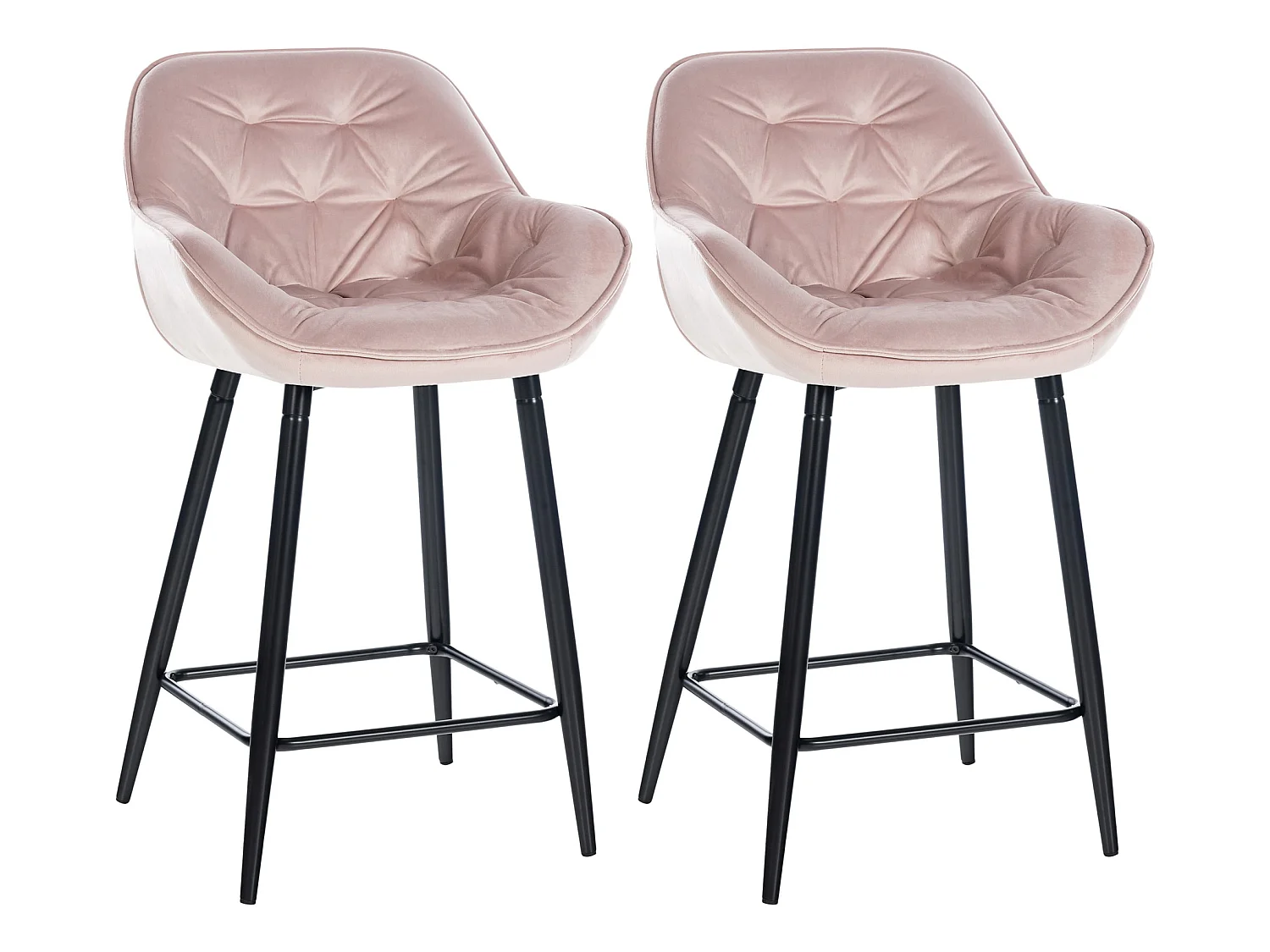 Lot de 2 Tabourets de bar - Velours & Métal noir mat - Rose - Gibson 76