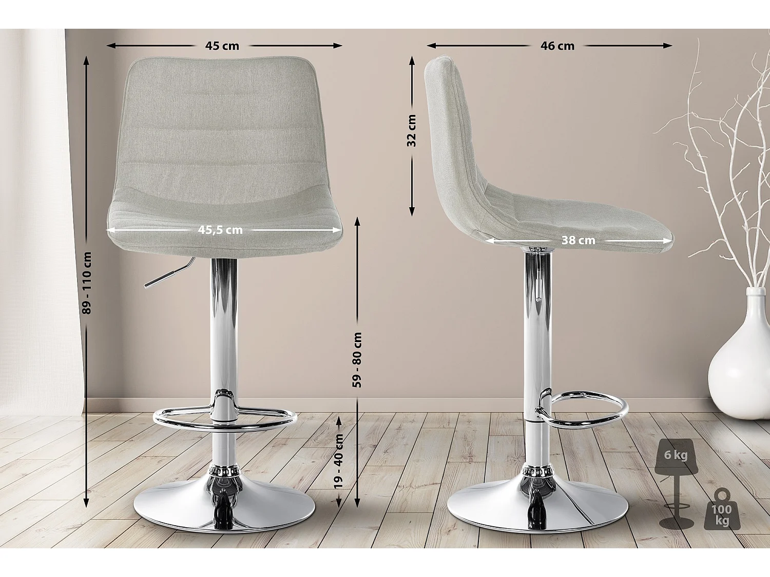 Barhocker - Stoff & Metall - creme - Lex