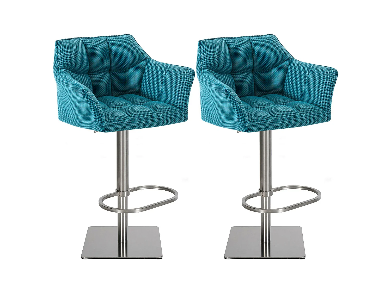 Lot de 2  Tabouret de bar - Tissu & Acier inoxydable - Turquoise - Damaso