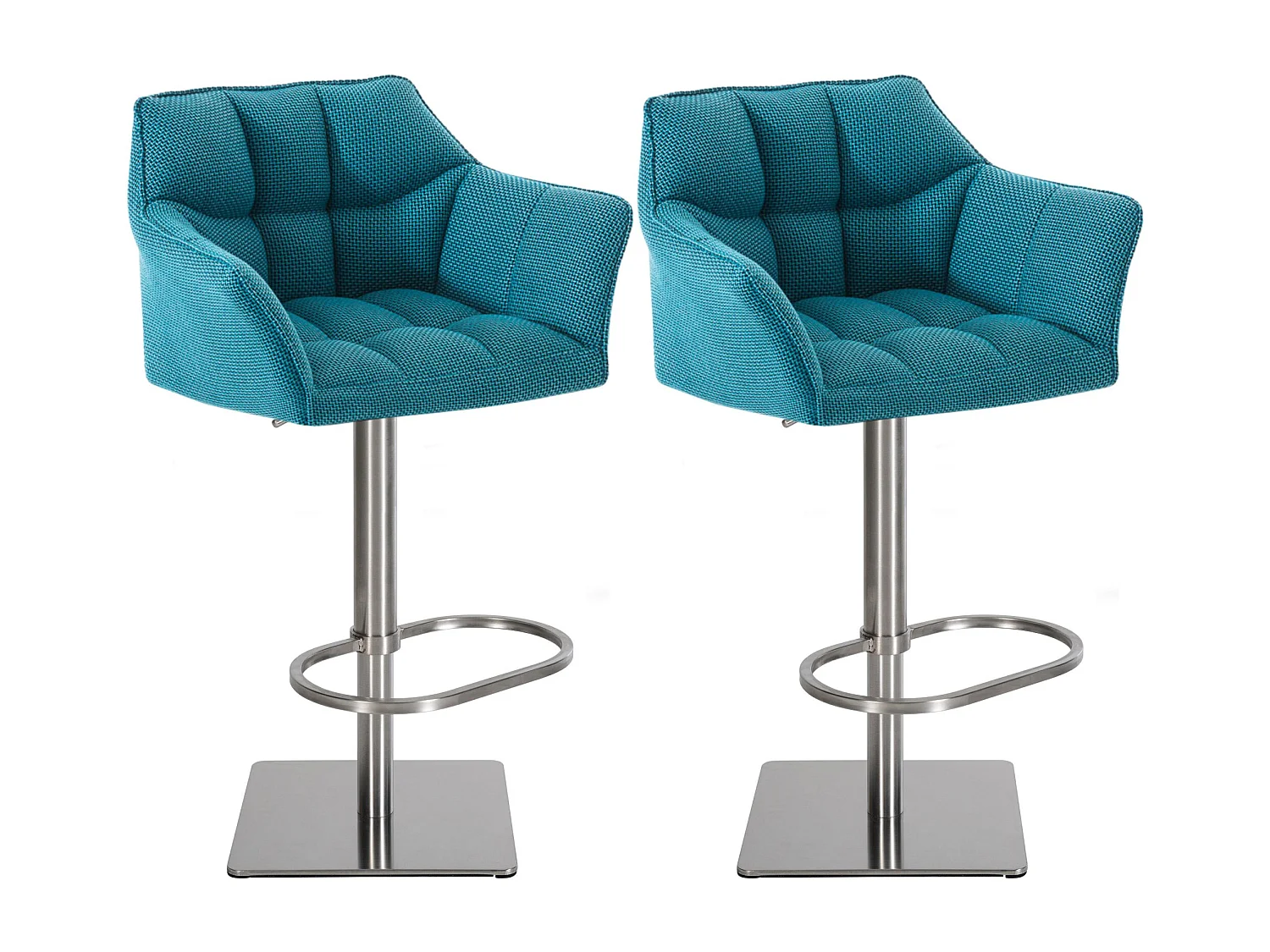 Lot de 2  Tabouret de bar - Tissu & Acier inoxydable - Turquoise - Damaso