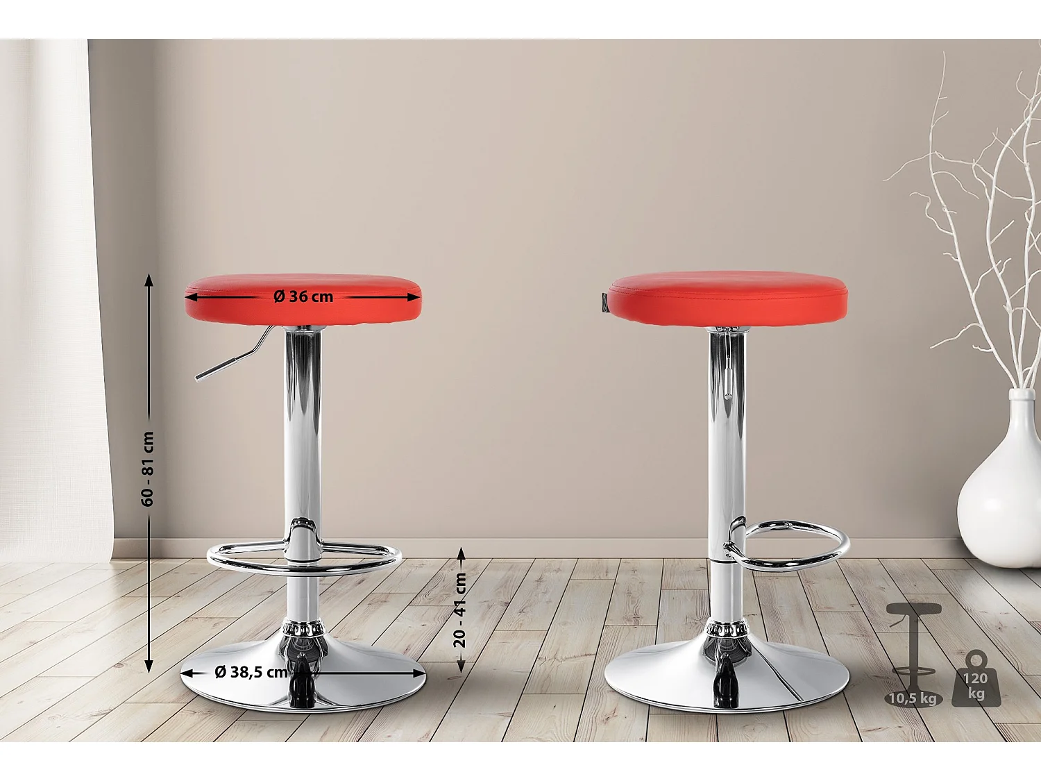 Lot de 2 Tabourets de bar - Similicuir & Métal - Rouge - Ponte