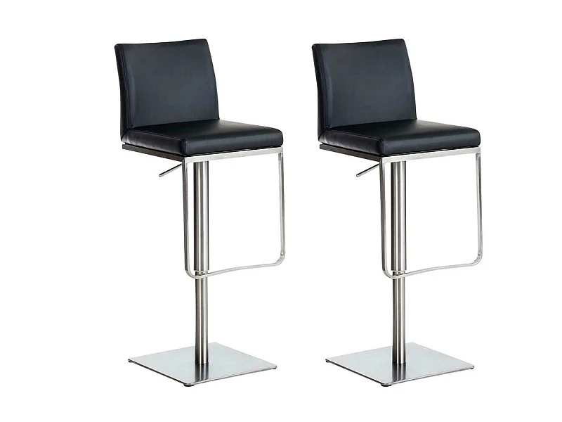 Lot de 2  Tabouret de bar - Similicuir & Acier inoxydable - Noir - Panama