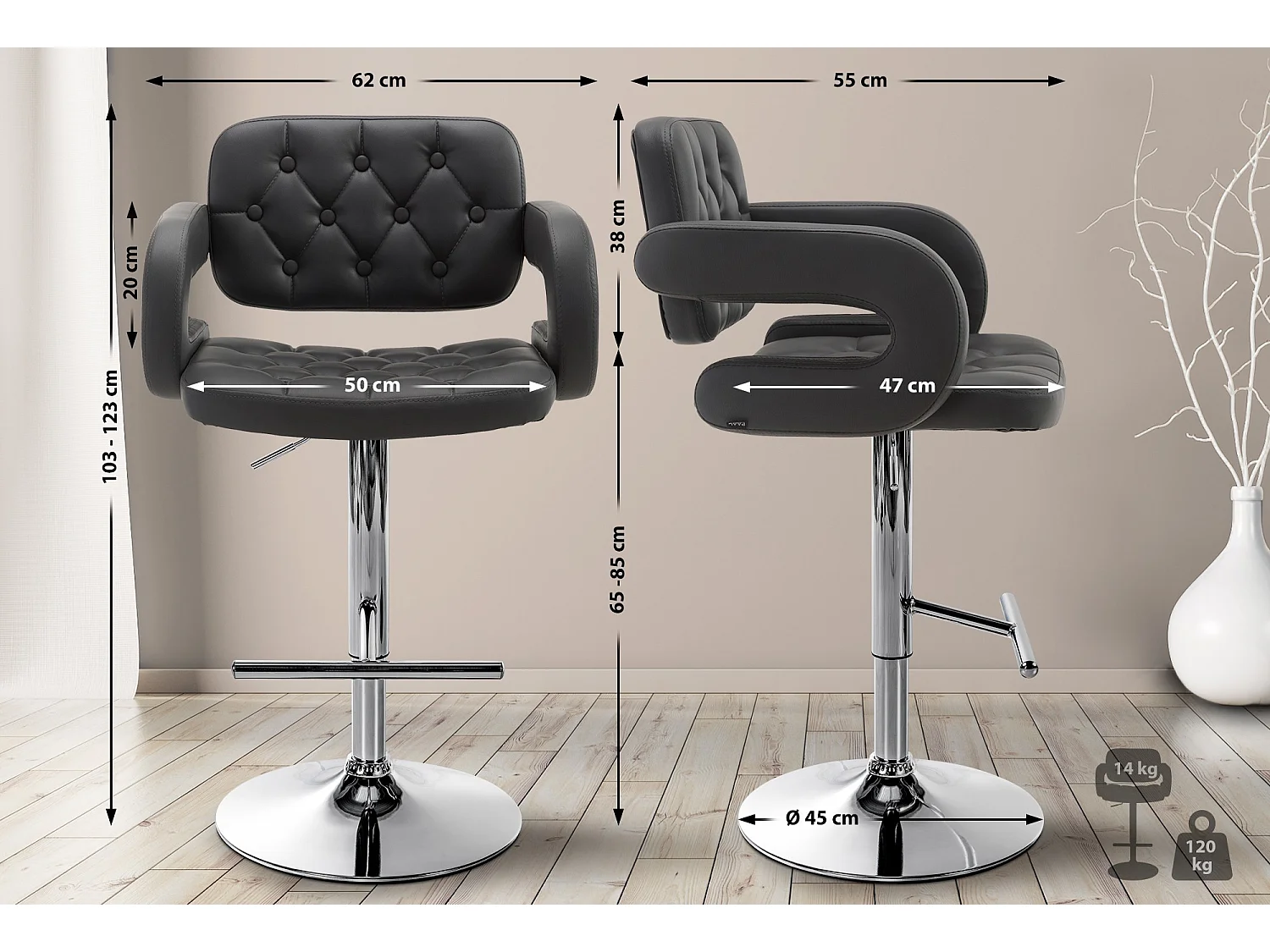 Tabouret de bar - Similicuir & Métal - Gris - Dublin