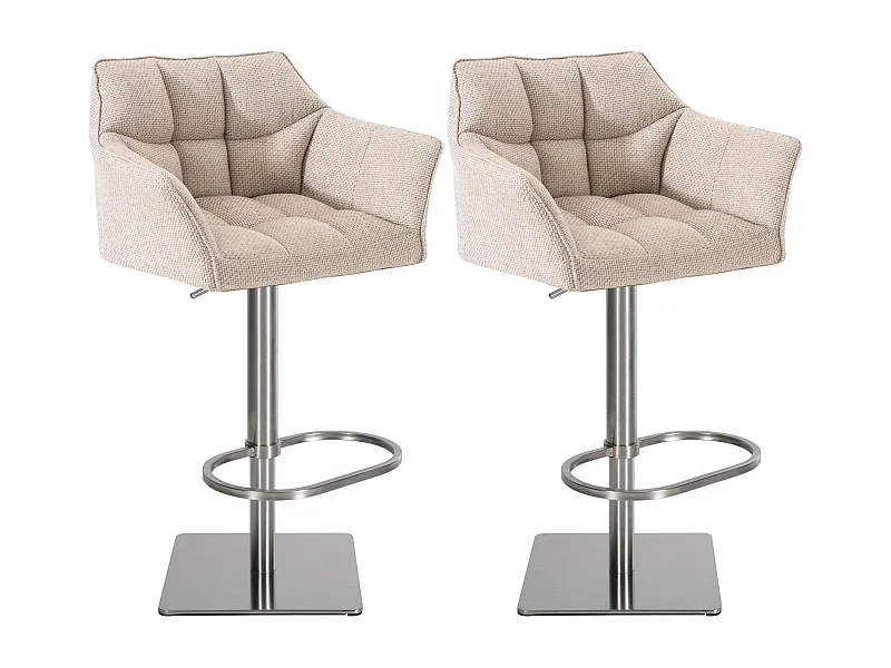 Lot de 2  Tabouret de bar - Tissu & Acier inoxydable - Ivoire - Damaso