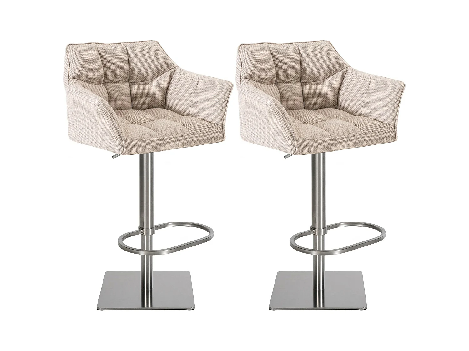 Lot de 2  Tabouret de bar - Tissu & Acier inoxydable - Ivoire - Damaso