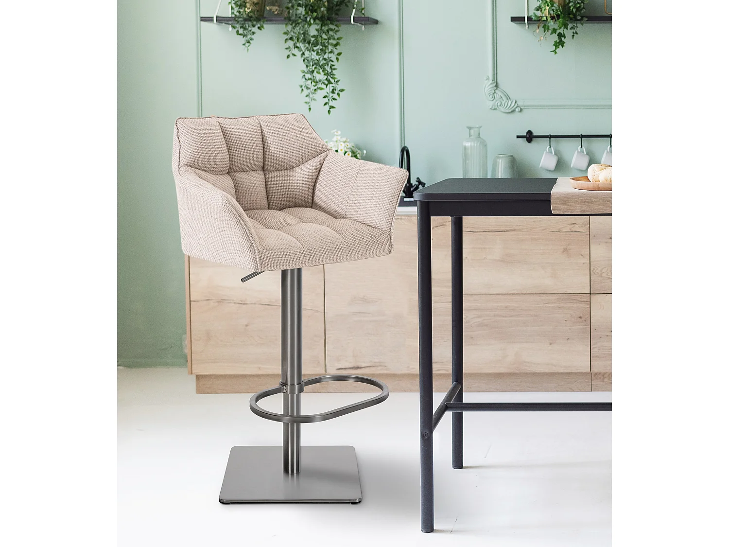 Lot de 2  Tabouret de bar - Tissu & Acier inoxydable - Ivoire - Damaso