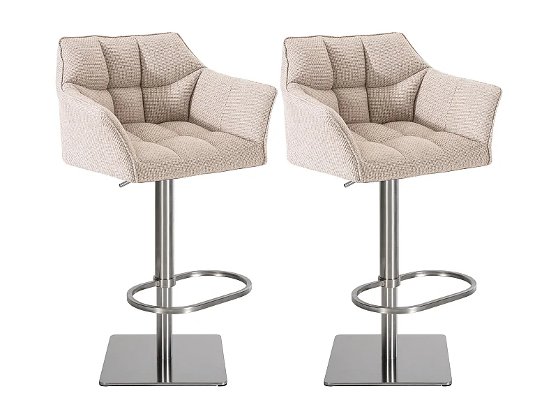 Lot de 2  Tabouret de bar - Tissu & Acier inoxydable - Ivoire - Damaso