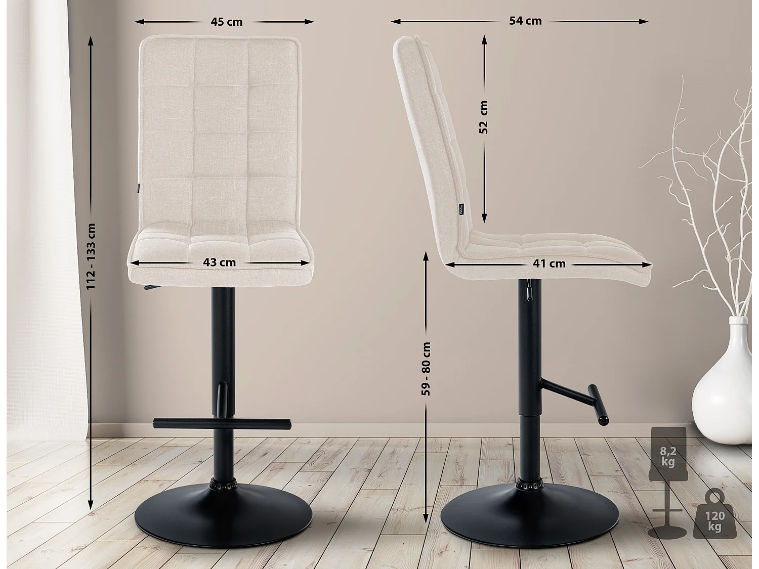 Tabourets de bar - Tissu & Métal - Crème - Peking V2
