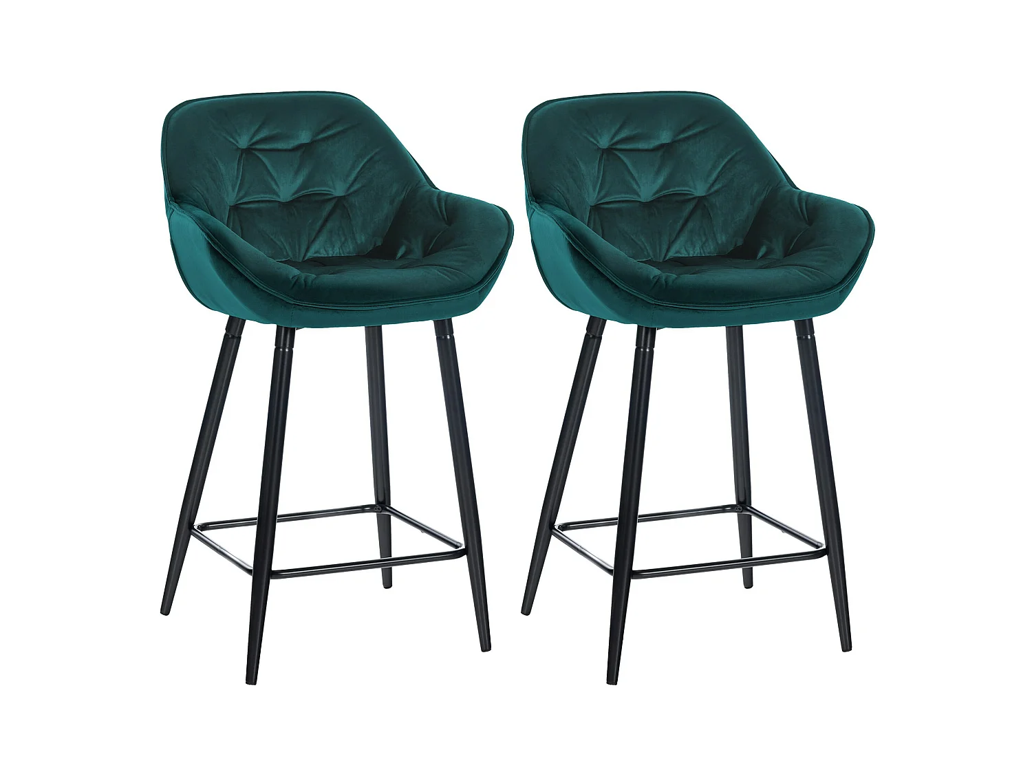Lot de 2 Tabourets de bar - Velours & Métal noir mat - Vert foncé - Gibson 76