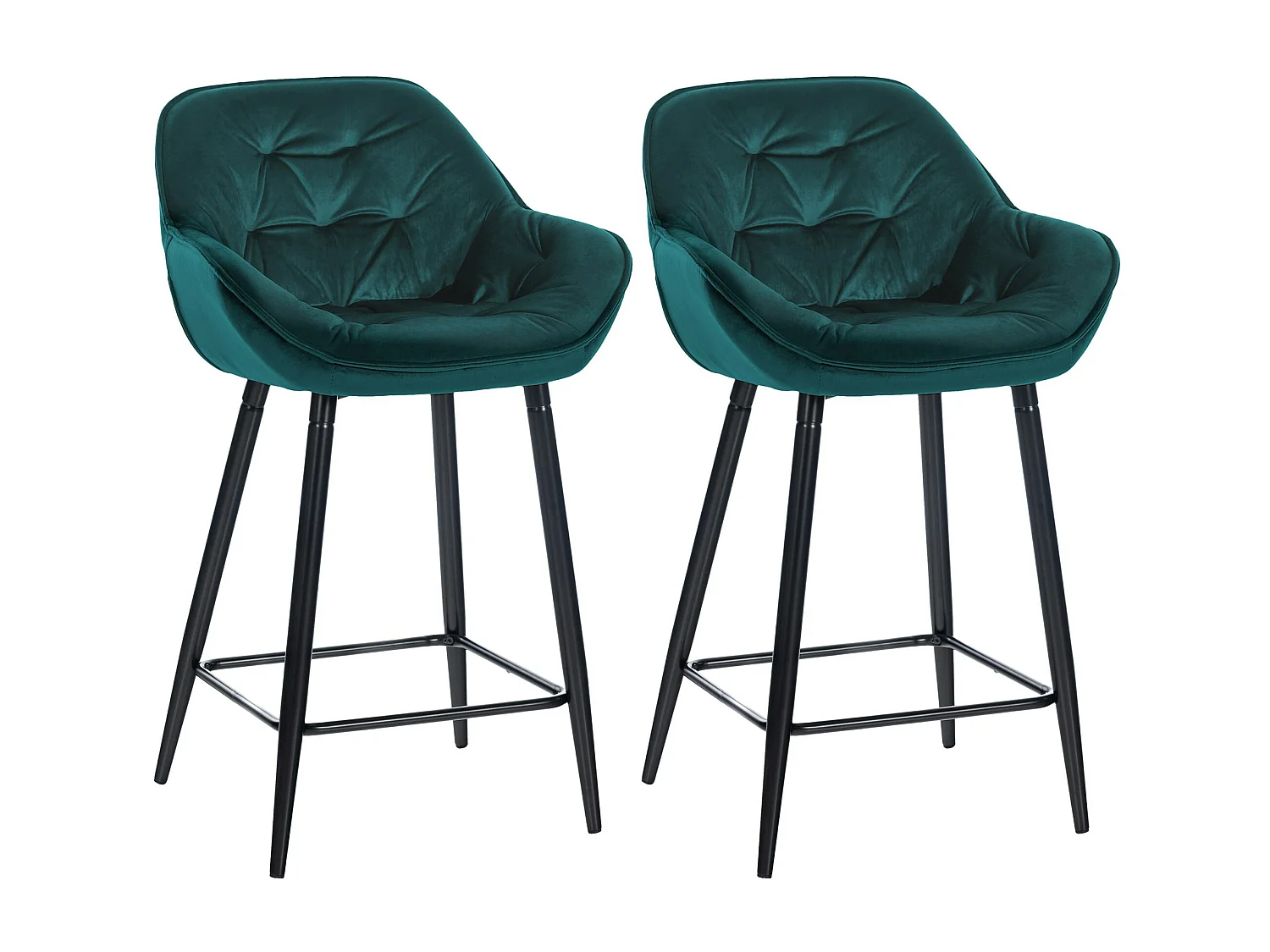 Lot de 2 Tabourets de bar - Velours & Métal noir mat - Vert foncé - Gibson 76