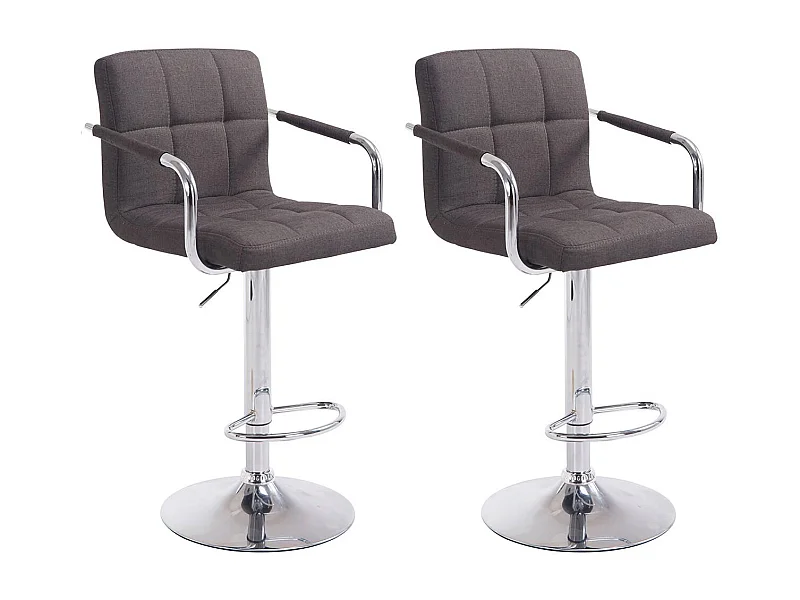 Lot de 2  Tabouret de bar - Tissu & Chrome - Gris foncé - Lucy V2