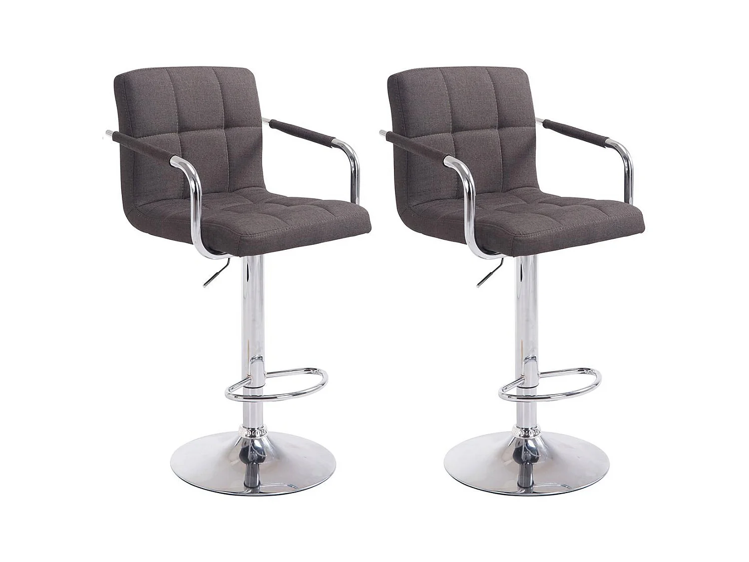 Lot de 2  Tabouret de bar - Tissu & Chrome - Gris foncé - Lucy V2