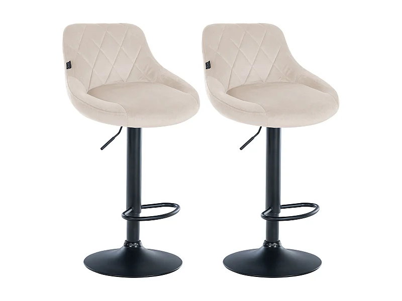 Lot de 2 Tabourets de bar - Velours & Métal - Crème - Lazio