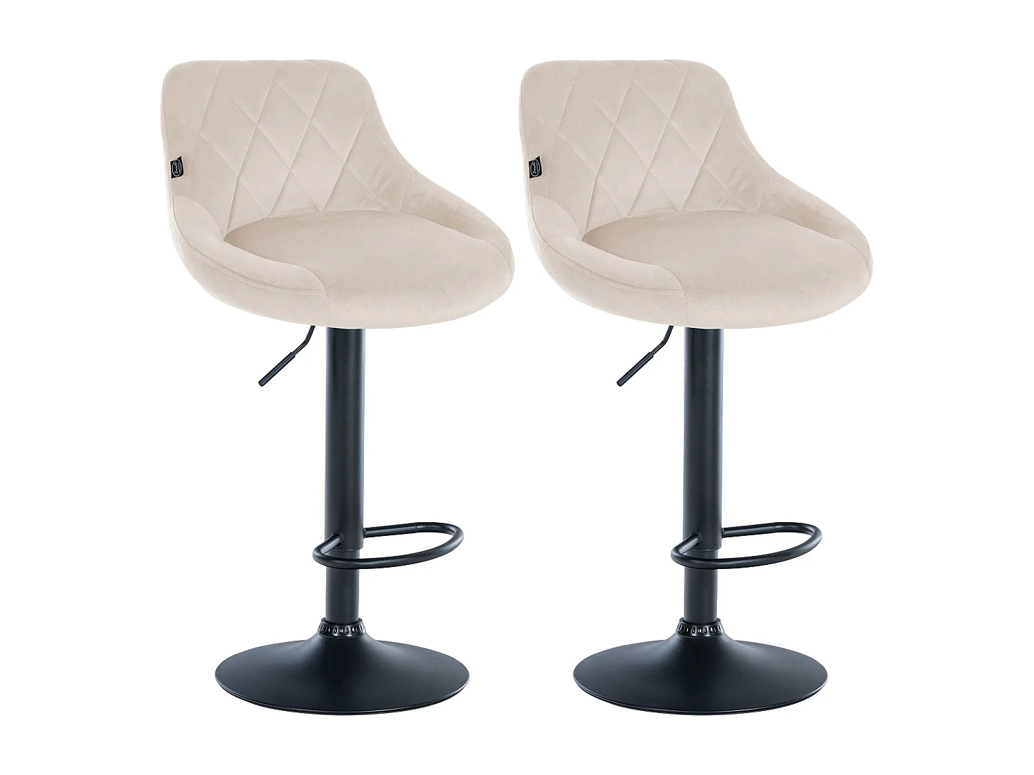 Lot de 2 Tabourets de bar - Velours & Métal - Crème - Lazio