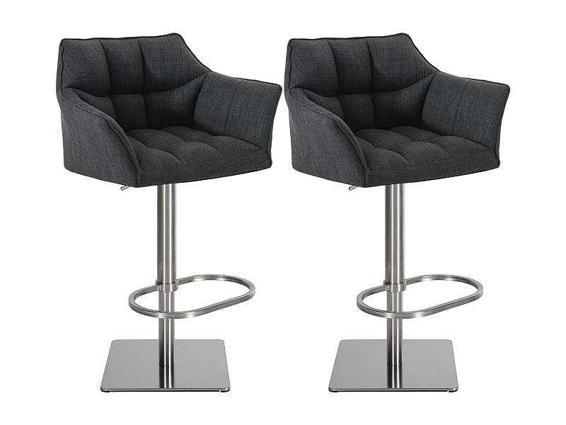 Lot de 2  Tabouret de bar - Tissu & Acier inoxydable - Gris foncé - Damaso