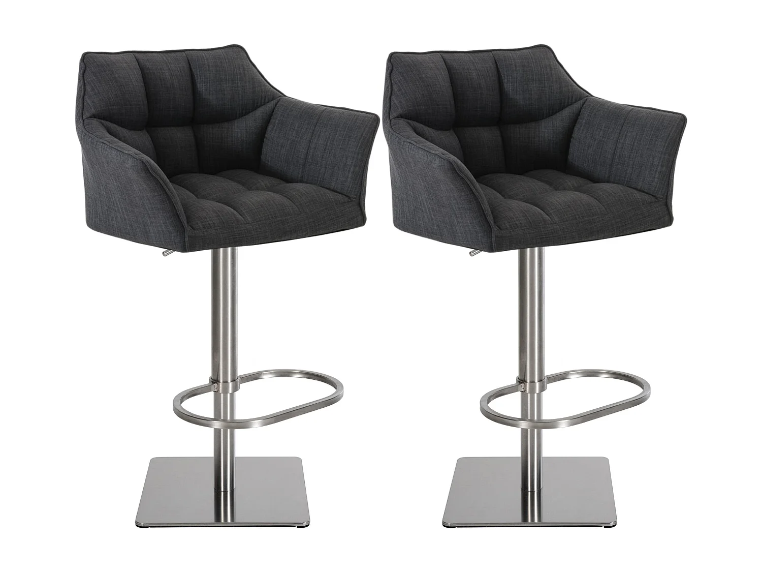 Lot de 2  Tabouret de bar - Tissu & Acier inoxydable - Gris foncé - Damaso