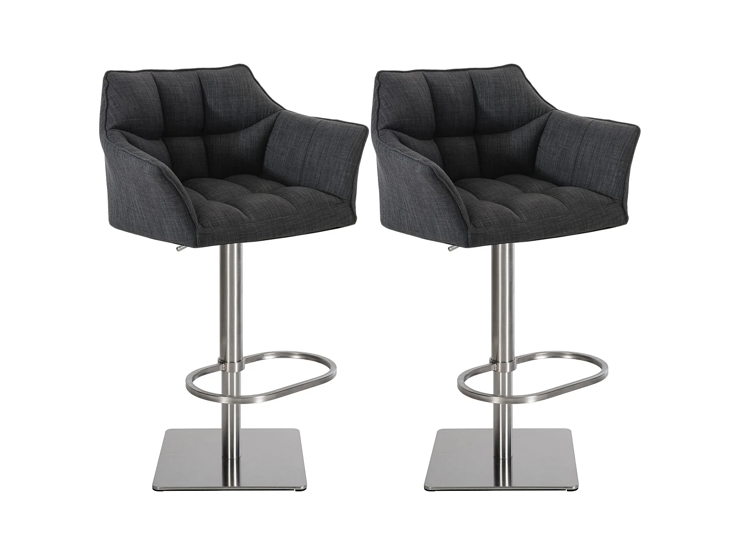 Lot de 2  Tabouret de bar - Tissu & Acier inoxydable - Gris foncé - Damaso