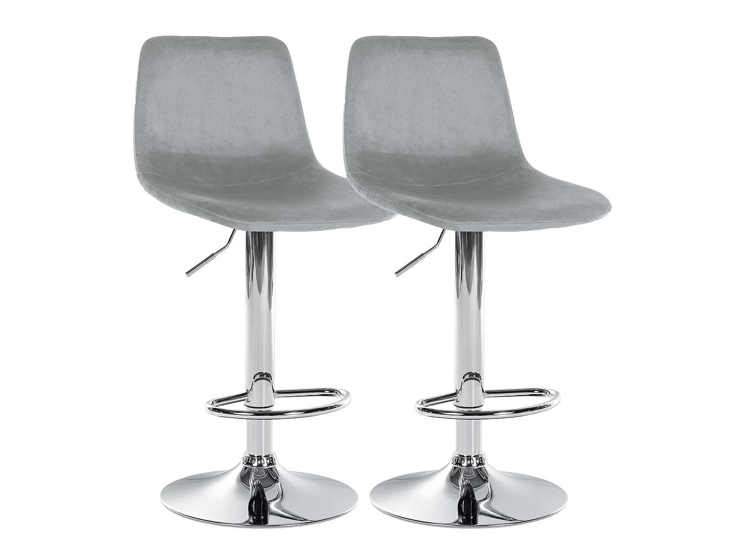 Lot de 2 Tabourets de bar - Velours & Métal - Gris - Divo