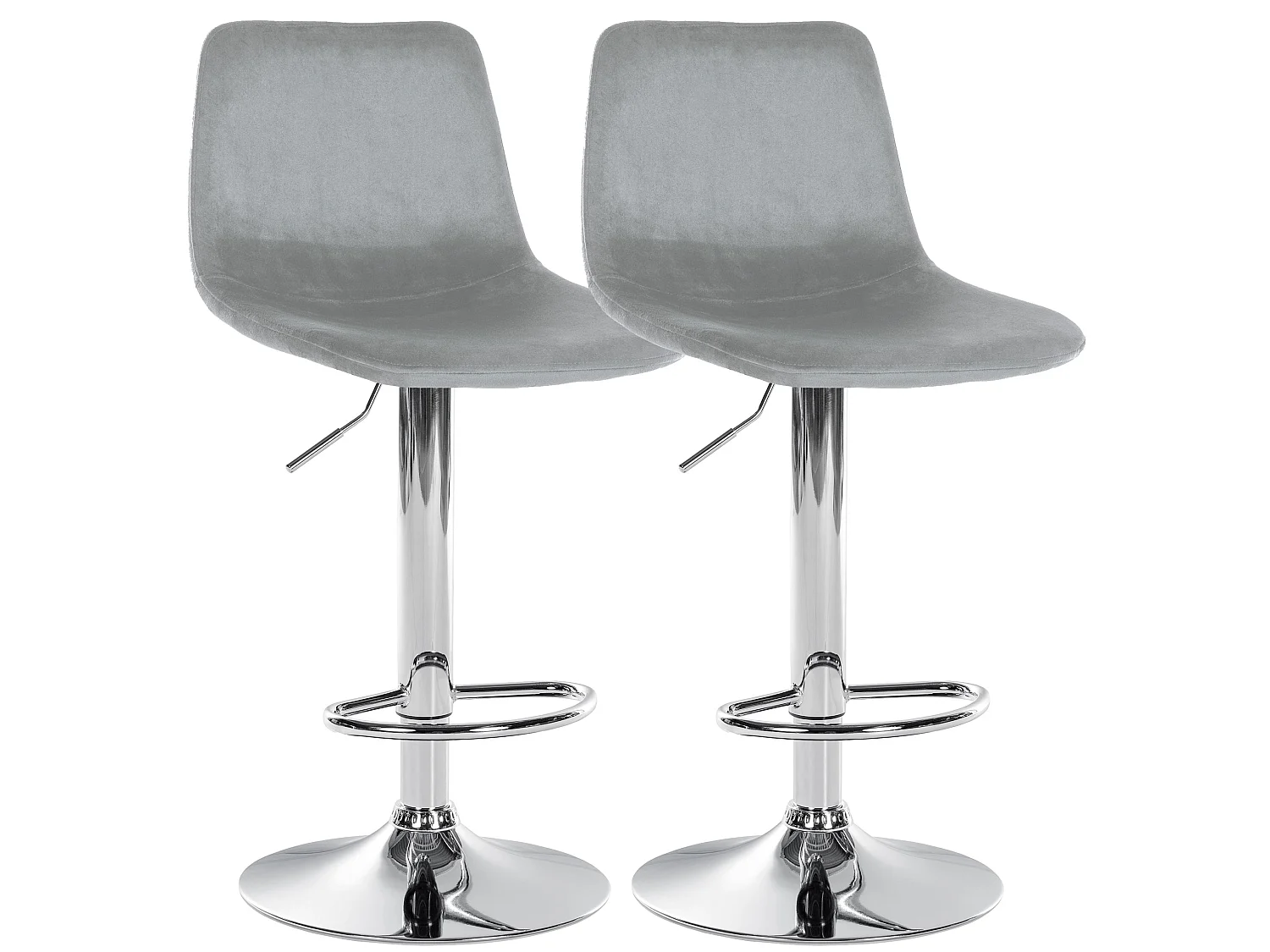 Lot de 2 Tabourets de bar - Velours & Métal - Gris - Divo
