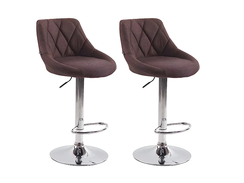 Lot de 2 Tabourets de bar - Tissu & Métal chromé - Marron - Lazio
