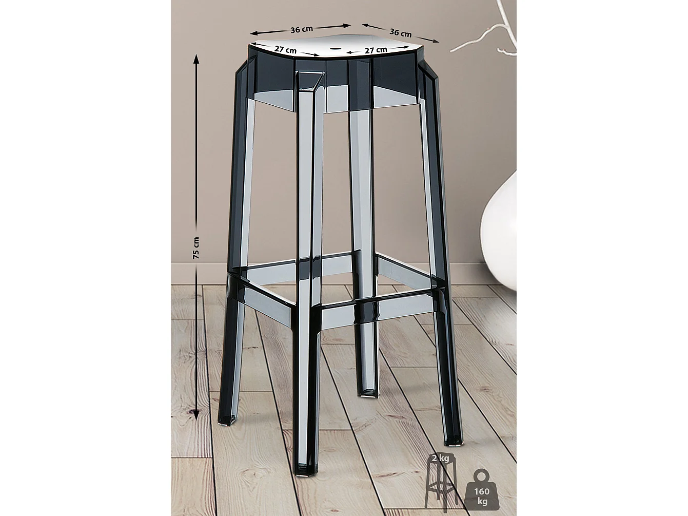 Lot de 2  Tabouret de bar - Plastique - Noir - Fox