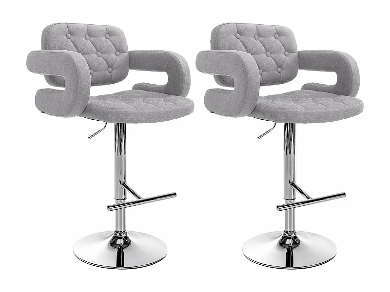 Lot de 2  Tabouret de bar - Tissu & Métal chromé - Gris - Dublin