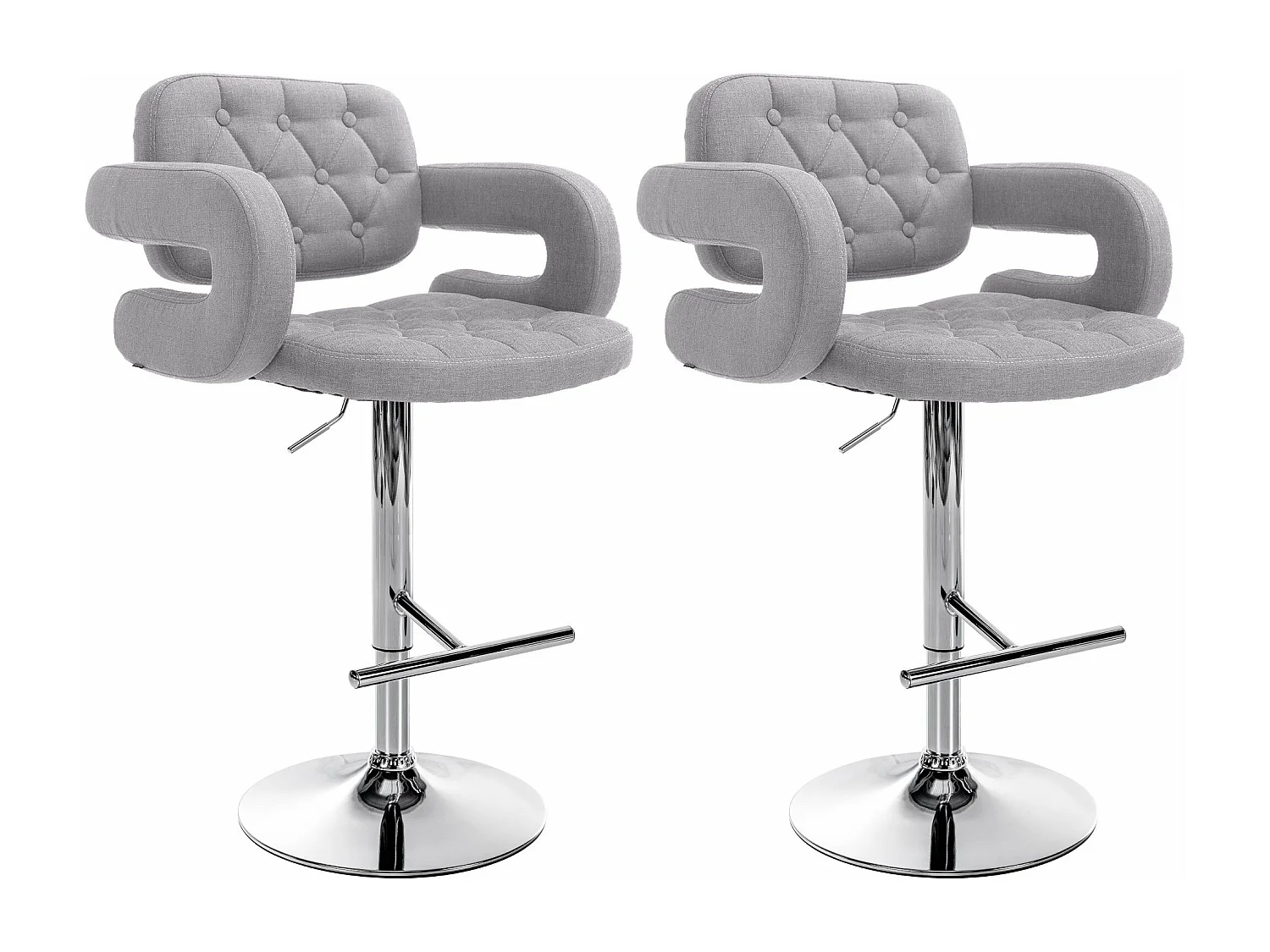 Lot de 2  Tabouret de bar - Tissu & Métal chromé - Gris - Dublin