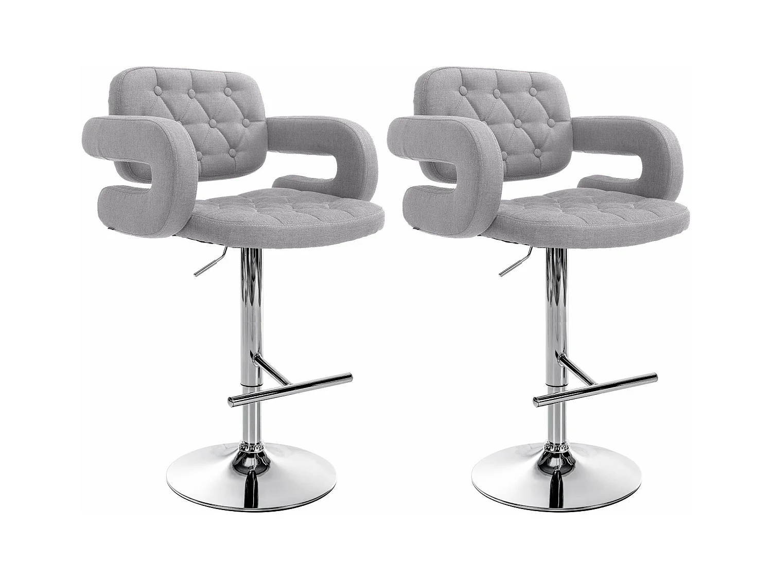 Lot de 2  Tabouret de bar - Tissu & Métal chromé - Gris - Dublin